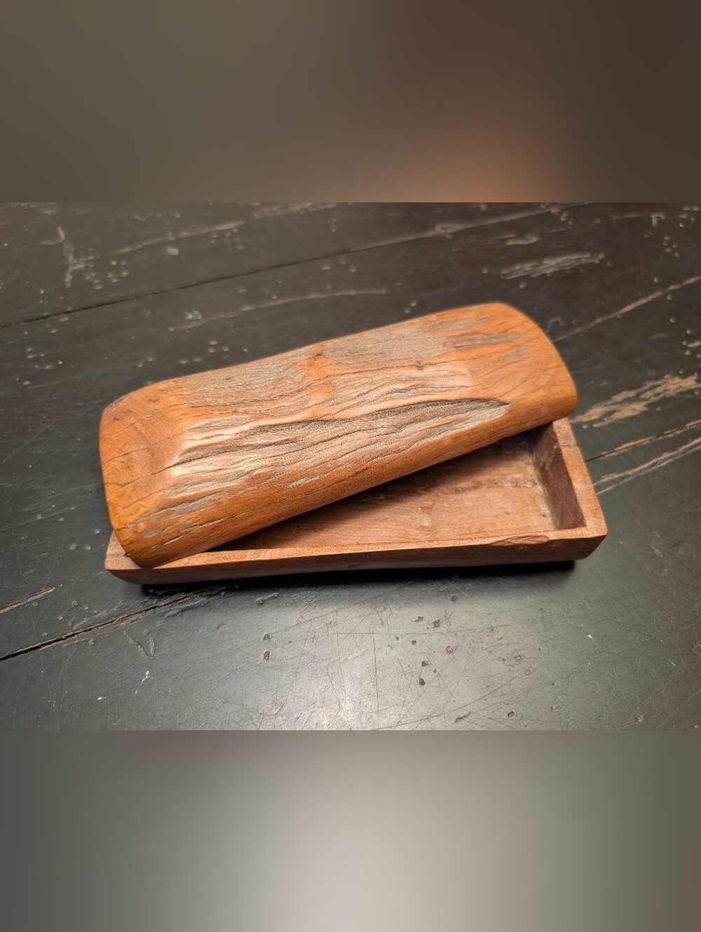 Vintage Handmade African Live Edge Hardwood Box Folk-Art Global Boho Mozambique